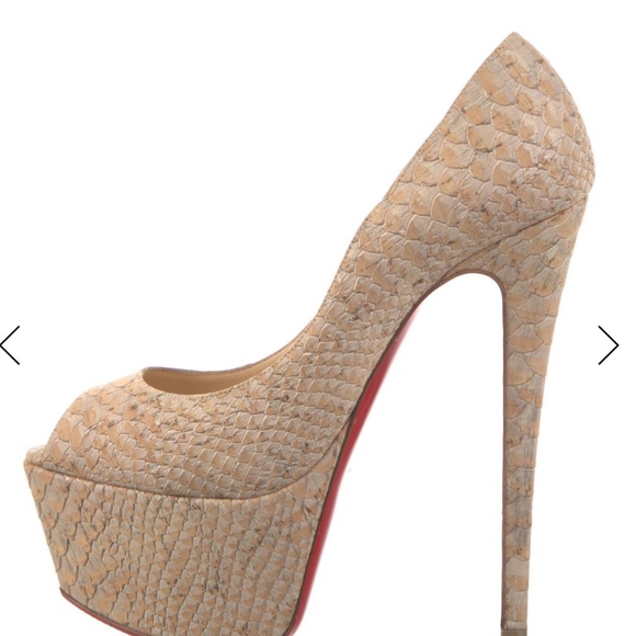 Christian Louboutin Textured Tan Heels - Picture 1 of 4